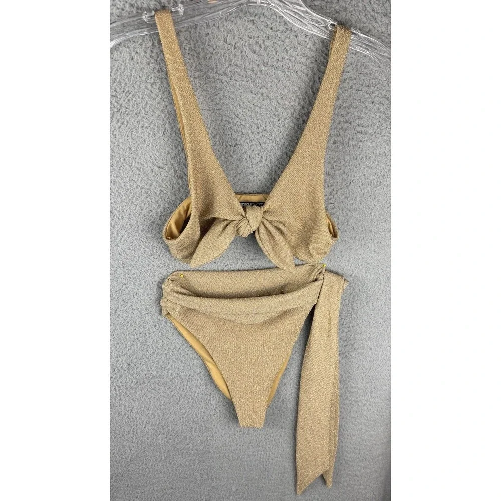 Beach Riot Gold Metallic Bikini Set  Grace Tie Front Top (M) & Claire Bottom (S)